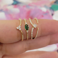 Emerald Ring, Oval Emerald With Diamond Ring, 14k Gold Ring, Stacking Emerald Band, Emerald Jewelry, May Birthstone Ring for Women Mom, Rose