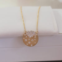 Diamond Circle Disc Necklace in 14k Solid Gold, Round Shaped Multi Stone Anniversary Pendant, Stackable Tiny Coin Jewelry, Wedding Chain Set