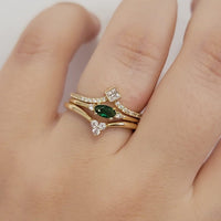 Emerald Ring, Oval Emerald With Diamond Ring, 14k Gold Ring, Stacking Emerald Band, Emerald Jewelry, May Birthstone Ring for Women Mom, Rose