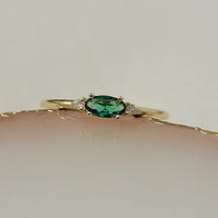 Emerald Ring, Oval Emerald With Diamond Ring, 14k Gold Ring, Stacking Emerald Band, Emerald Jewelry, May Birthstone Ring for Women Mom, Rose