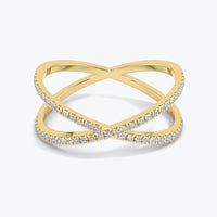 Delicate Pavé Diamond Crossover Fashion Ring In 14k Solid Yellow  Gold (0.30Ct. Tw.)