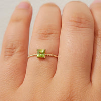 14k Solid Gold Peridot Ring, Solitaire Peridot Ring, August Birthstone , Birthstone Ring, Dainty Gemstone Ring, 4mm Square Peridot, White
