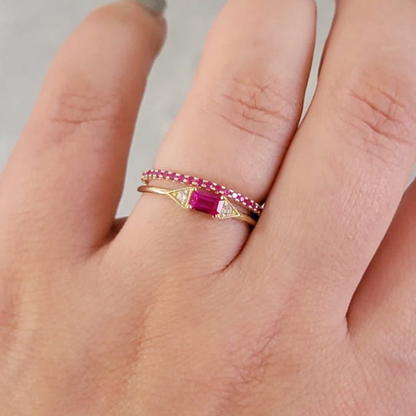 Ruby and Diamond Ring, Stackable Ring 14k Gold, Natural Ruby, Victorian Ruby Ring, July Birthstone Ring, Anniversary Gift, Statement Ring