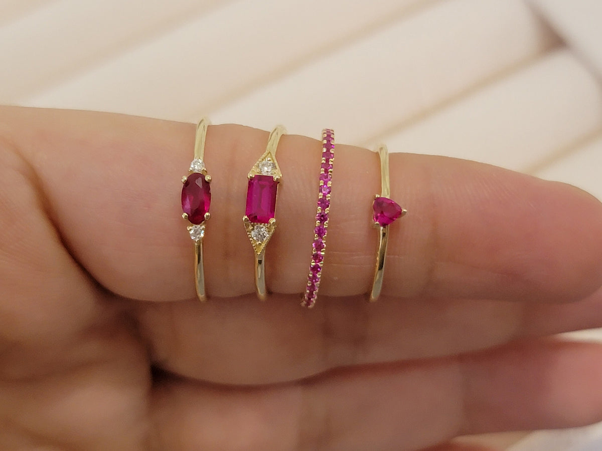 Ruby and Diamond Ring, Stackable Ring 14k Gold, Natural Ruby, Victorian Ruby Ring, July Birthstone Ring, Anniversary Gift, Statement Ring