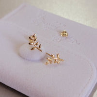 14k Gold Stud Earrings, Gold Leaf Earrings, Dainty Earrings, Gold Branch Earrings, Minimalist Earrings, Mother's day gift