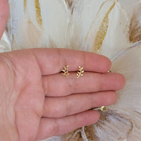 14k Gold Stud Earrings, Gold Leaf Earrings, Dainty Earrings, Gold Branch Earrings, Minimalist Earrings, Mother's day gift