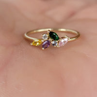 Birthstone Ring, 14k Gold Minimalist Gemstone Ring, Emerald, Amethyst, Topaz, Cluster Ring, Personalized Gift, Jewelry Gifts, 14k White Gold