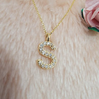 14k Gold Diamond Initial Necklace, Diamond Letter Necklace,  Dainty Initial Diamond Necklace,  Initial Charm, Letter Pendant, 14k White Gold