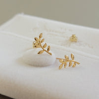 14k Gold Stud Earrings, Gold Leaf Earrings, Dainty Earrings, Gold Branch Earrings, Minimalist Earrings, Mother's day gift