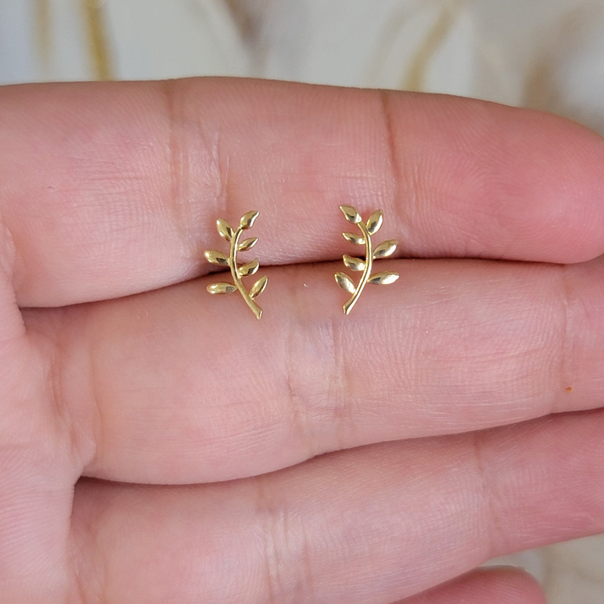 14k Gold Stud Earrings, Gold Leaf Earrings, Dainty Earrings, Gold Branch Earrings, Minimalist Earrings, Mother's day gift