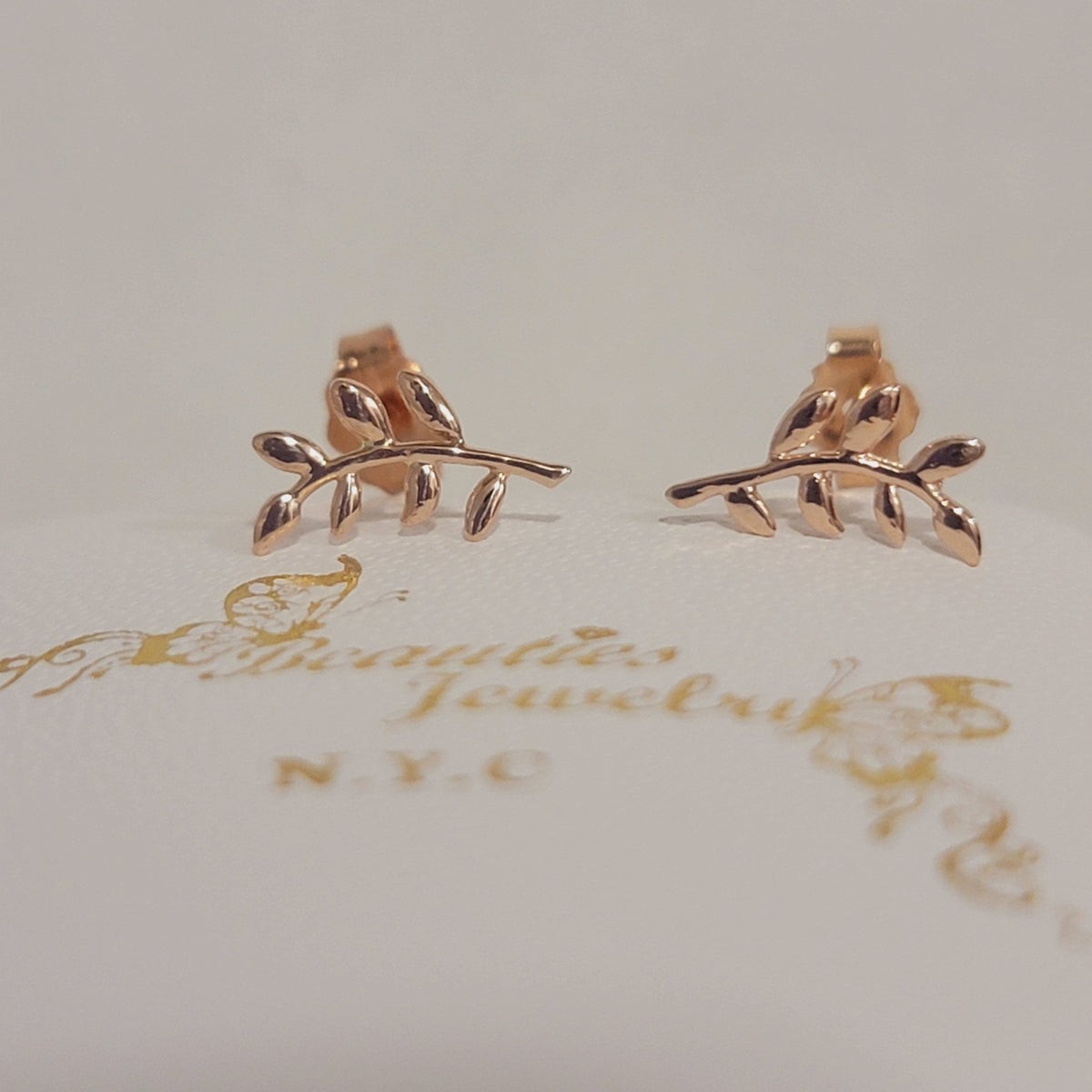 14k Gold Stud Earrings, Gold Leaf Earrings, Dainty Earrings, Gold Branch Earrings, Minimalist Earrings, Mother's day gift