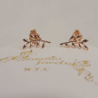 14k Gold Stud Earrings, Gold Leaf Earrings, Dainty Earrings, Gold Branch Earrings, Minimalist Earrings, Mother's day gift