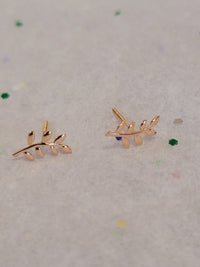 14k Gold Stud Earrings, Gold Leaf Earrings, Dainty Earrings, Gold Branch Earrings, Minimalist Earrings, Mother's day gift