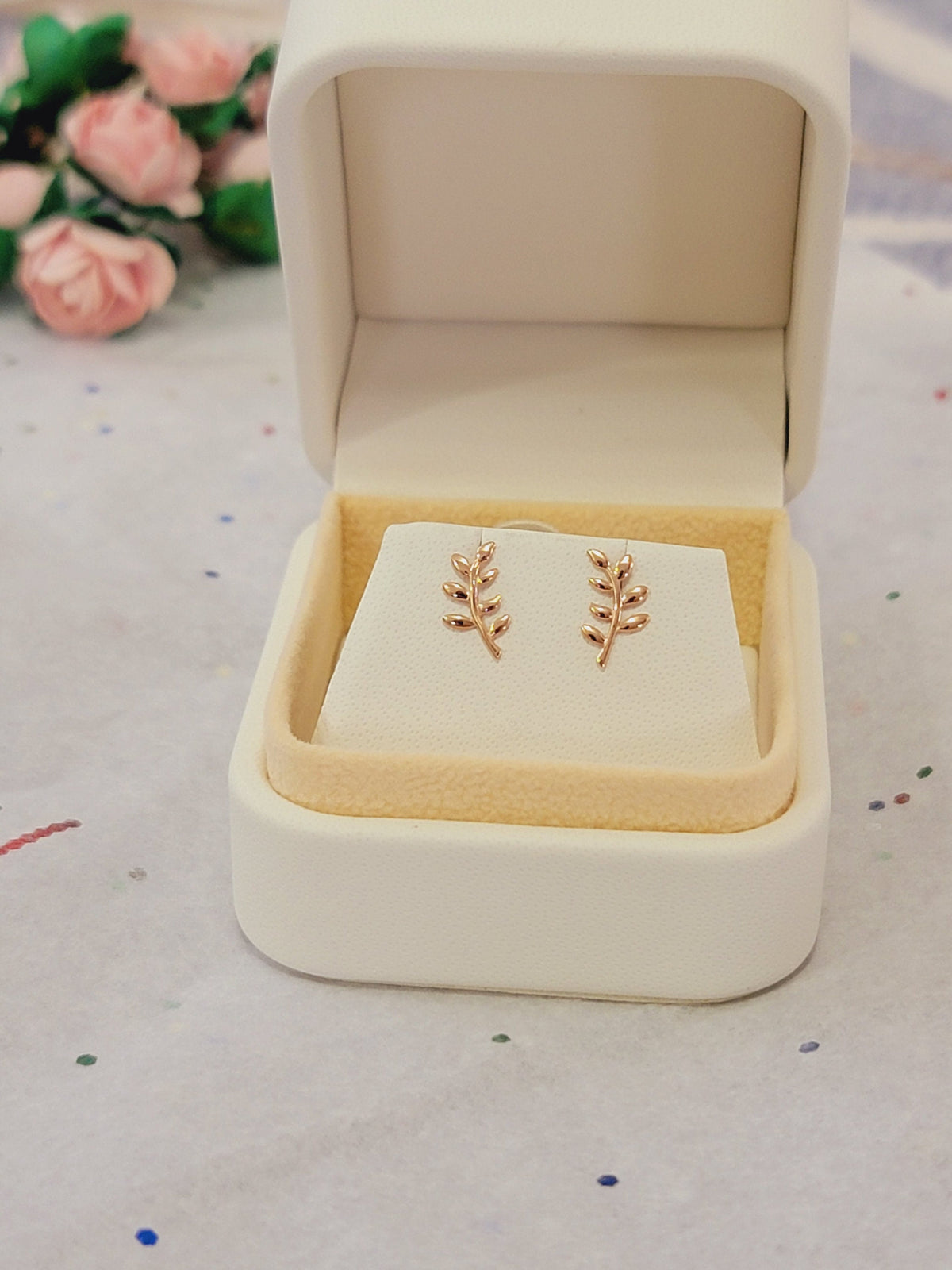 14k Gold Stud Earrings, Gold Leaf Earrings, Dainty Earrings, Gold Branch Earrings, Minimalist Earrings, Mother's day gift