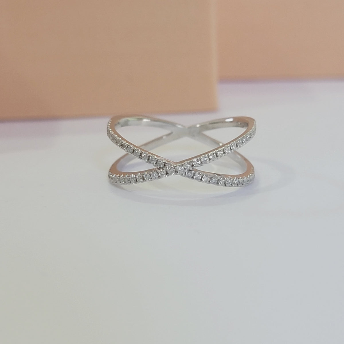 Delicate Pavé Diamond Crossover Fashion Ring In 14k Solid Yellow  Gold (0.30Ct. Tw.)
