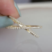 Delicate Pavé Diamond Crossover Fashion Ring In 14k Solid Yellow  Gold (0.30Ct. Tw.)