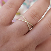 Delicate Pavé Diamond Crossover Fashion Ring In 14k Solid Yellow  Gold (0.30Ct. Tw.)