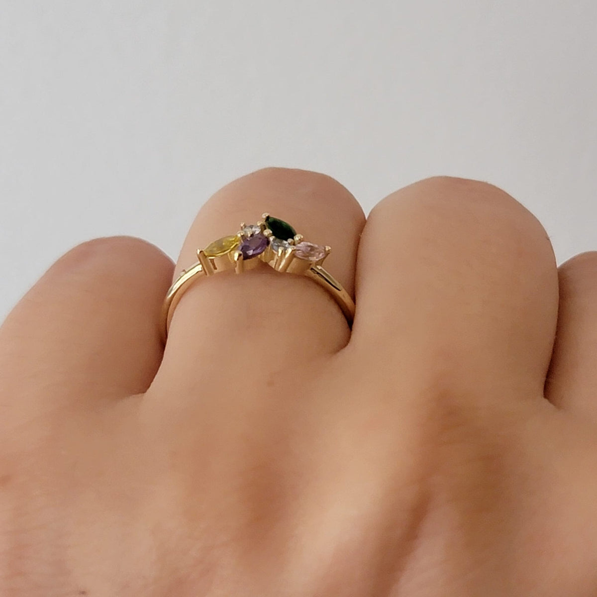 Birthstone Ring, 14k Gold Minimalist Gemstone Ring, Emerald, Amethyst, Topaz, Cluster Ring, Personalized Gift, Jewelry Gifts, 14k White Gold