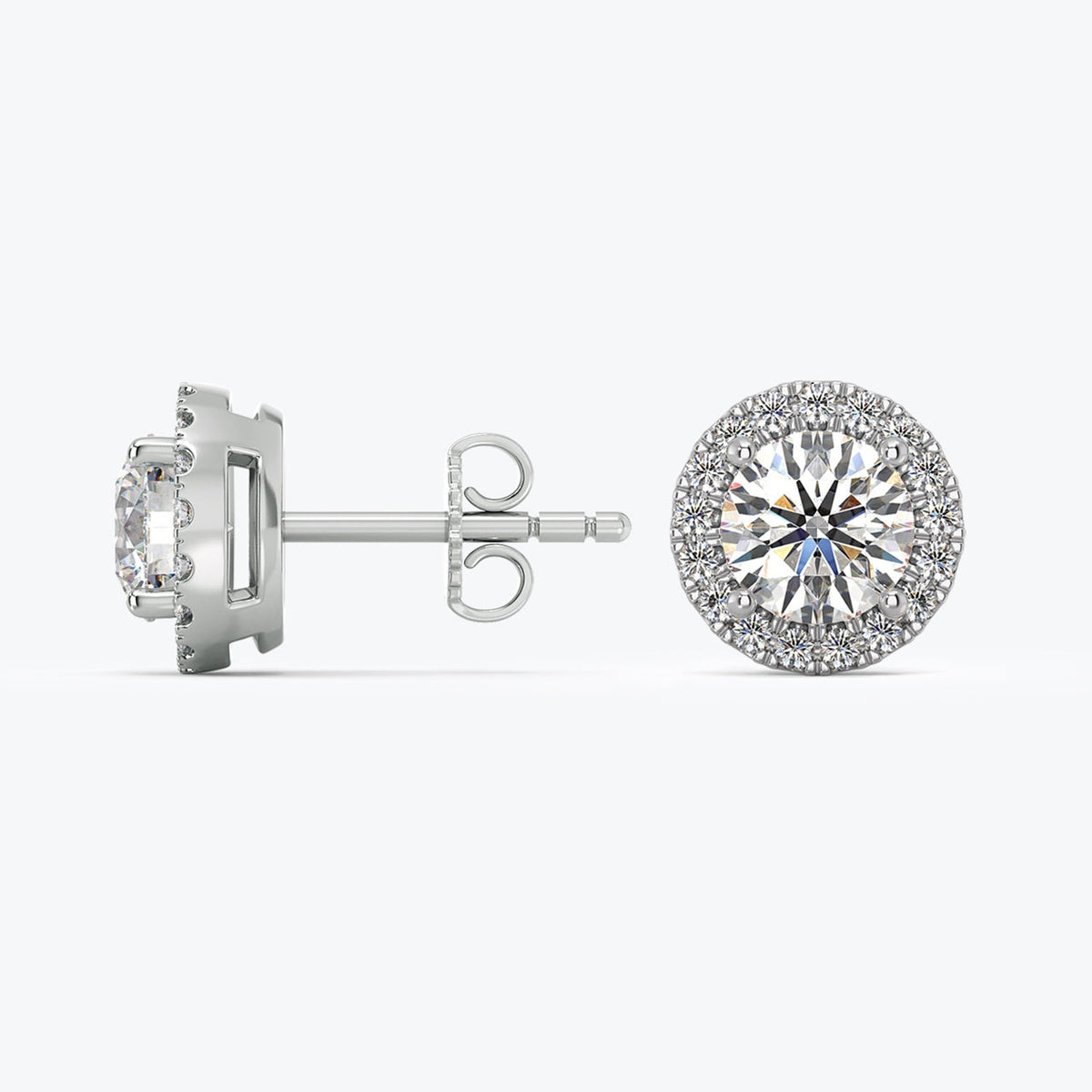 Round Lab-Grown Diamond Halo Stud Earrings — view 3