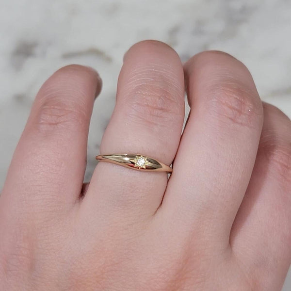 Diamond Star Signet Ring, Diamond compass Ring, 14K Gold Signet Ring, Statement Ring, Delicate Ring, Diamond iconic Star Ring, white, Rose