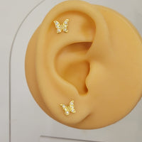 14k Solid Gold Diamond Butterfly Earrings, Small Diamond Studs, Everyday wear, Tiny Stud Earrings, Cute Stud Earrings, Gold Butterfly Stud