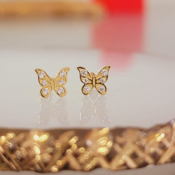 14k Solid Gold Diamond Butterfly Earrings, Small Diamond Studs, Everyday wear, Tiny Stud Earrings, Cute Stud Earrings, Gold Butterfly Stud, Mariposa