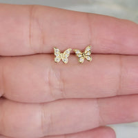 14k Solid Gold Diamond Butterfly Earrings, Small Diamond Studs, Everyday wear, Tiny Stud Earrings, Cute Stud Earrings, Gold Butterfly Stud