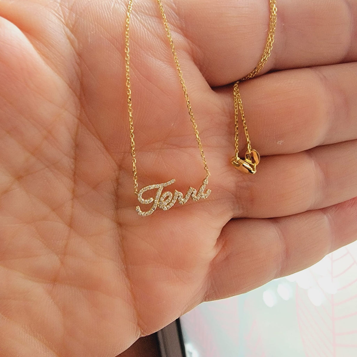 14k Solid Gold Diamond Name Necklace, Personalized Script Pendant
