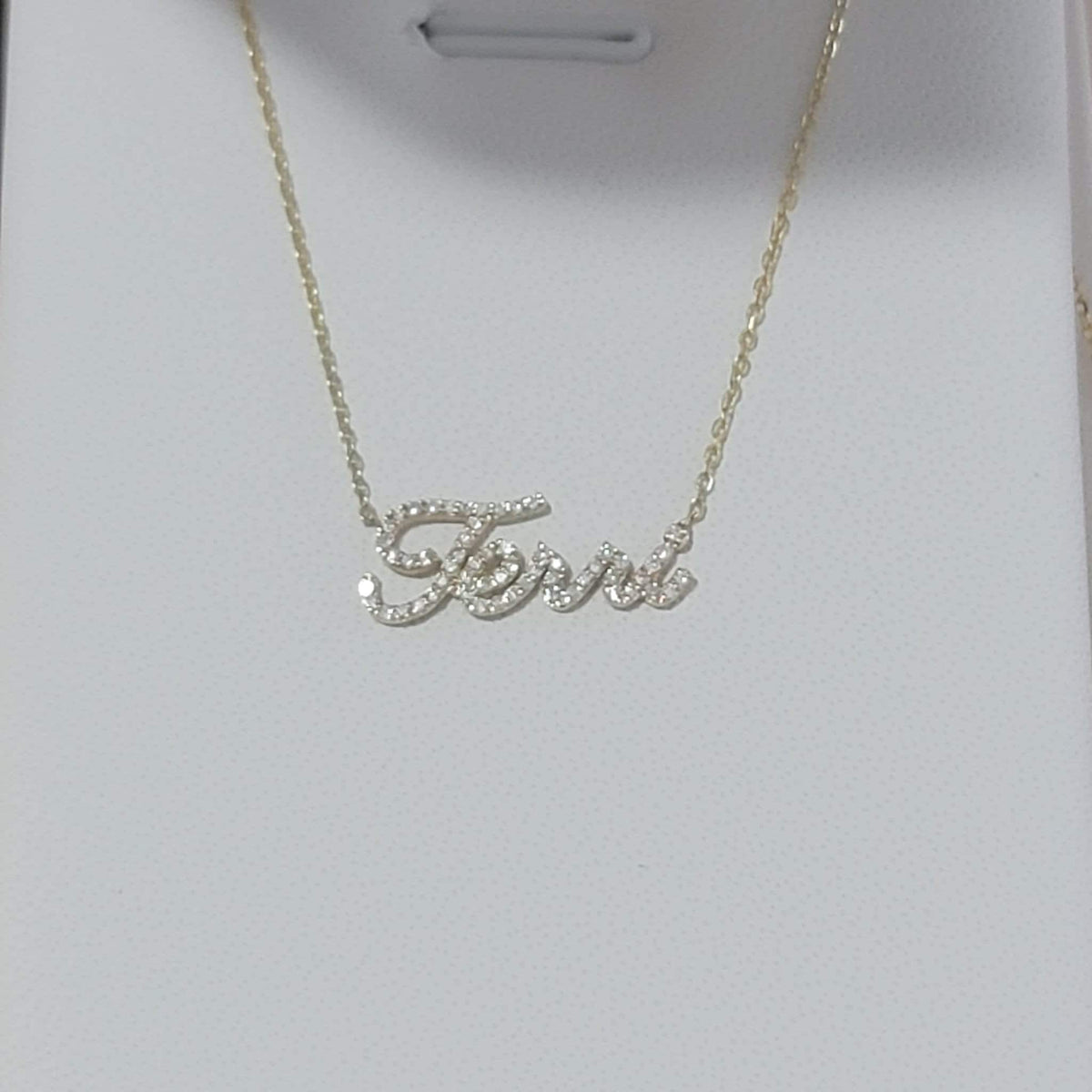 14k Solid Gold Diamond Name Necklace, Personalized Script Pendant