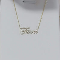 14k Solid Gold Diamond Name Necklace, Personalized Script Pendant