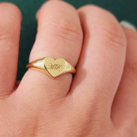 14k Solid Gold Heart Shape Signet Ring