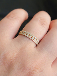 14k Gold Pave Diamond Cuban Chain Ring