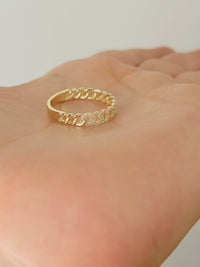14k Gold Pave Diamond Cuban Chain Ring