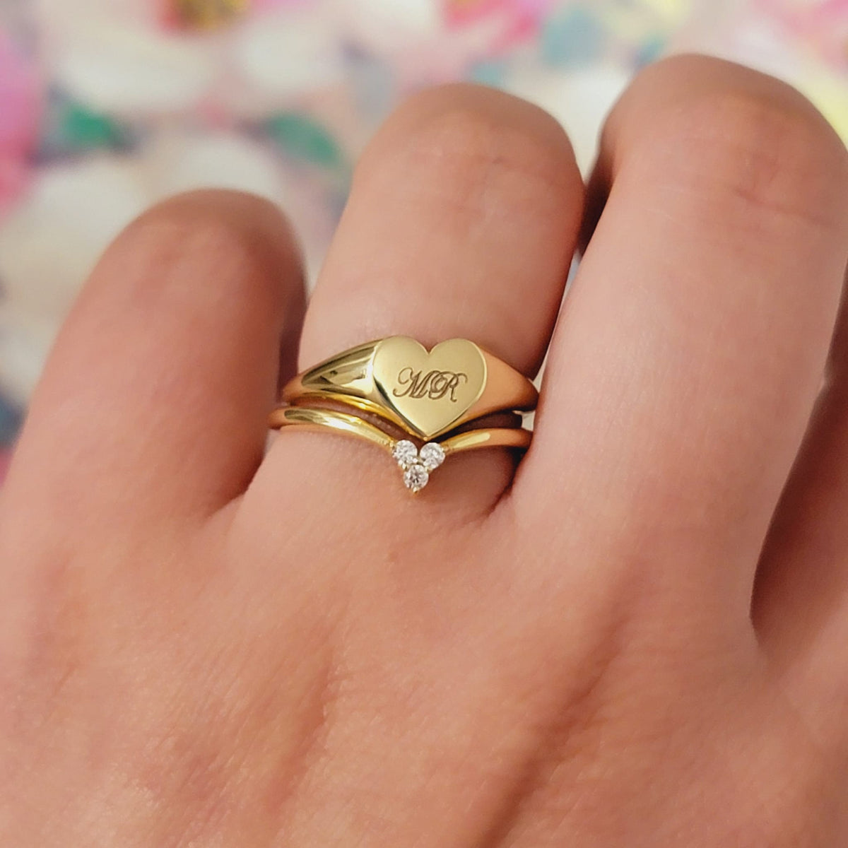 14k Solid Gold Heart Shape Signet Ring