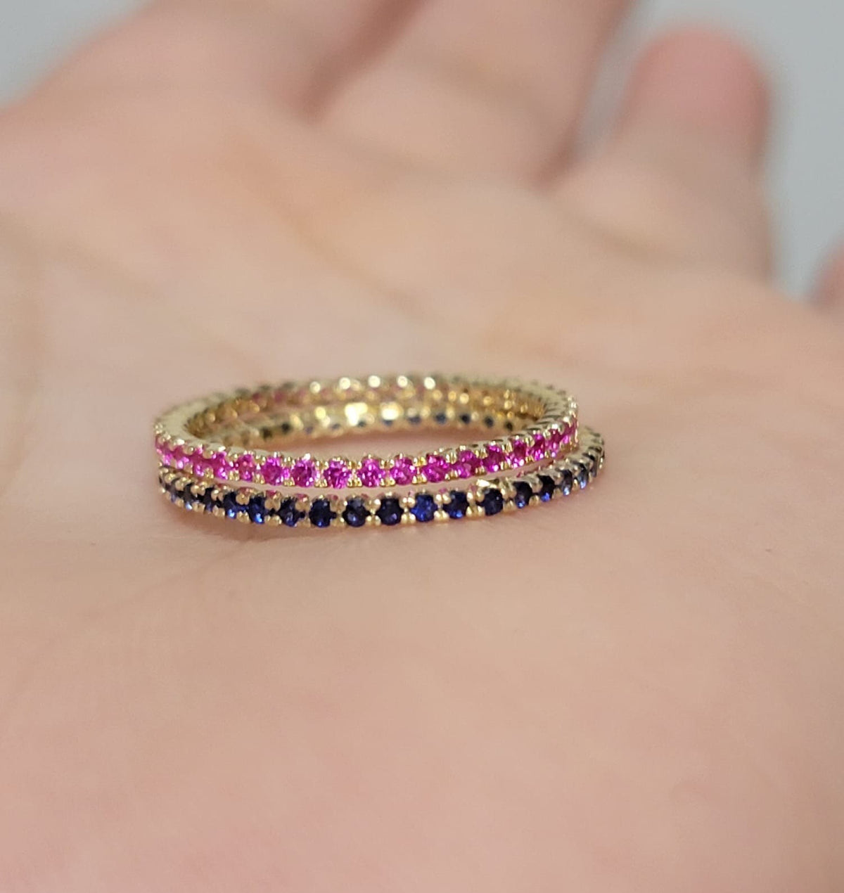 14k Gold Sapphire Ring, Eternity Blue Sapphire Wedding Ring, Stackable Natural Genuine Sapphire Ring, September Birthstone Ring, White, Rose