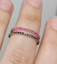 14k Gold Sapphire Ring, Eternity Blue Sapphire Wedding Ring, Stackable Natural Genuine Sapphire Ring, September Birthstone Ring, White, Rose