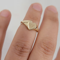 14k Solid Gold Heart Shape Signet Ring