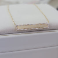 14k Solid Gold Diamond Bar Necklace: Micro Pave Setting