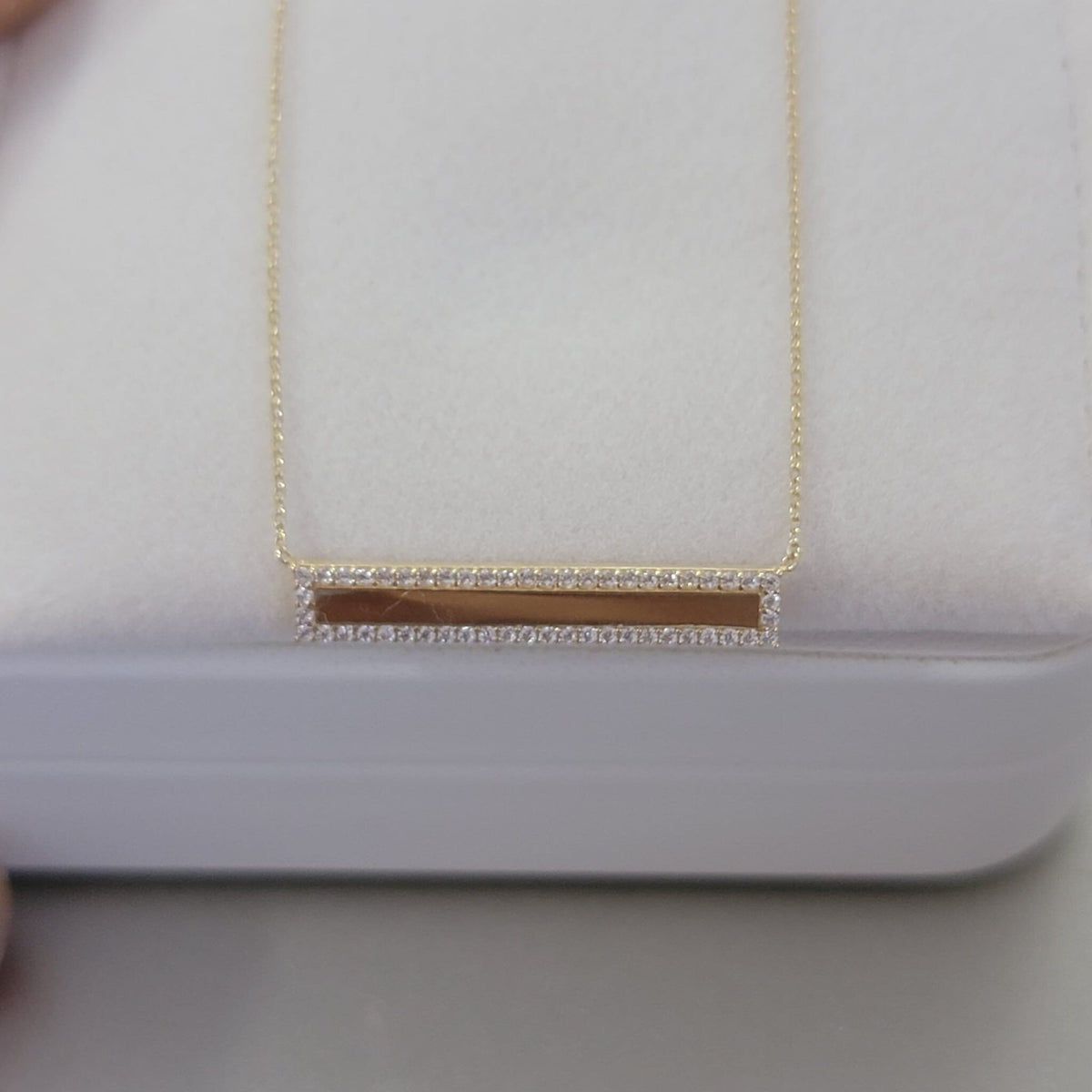 Diamond Bar Necklace, 14k Solid Gold Diamond Bar Necklace with Micro Pave Setting, Diamond Bar Trapeze Necklace, Layering Bar Necklace, Rose