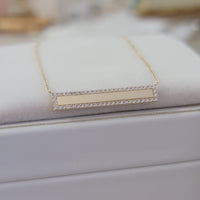 Diamond Bar Necklace, 14k Solid Gold Diamond Bar Necklace with Micro Pave Setting, Diamond Bar Trapeze Necklace, Layering Bar Necklace, Rose