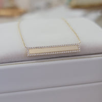 14k Solid Gold Diamond Bar Necklace: Micro Pave Setting