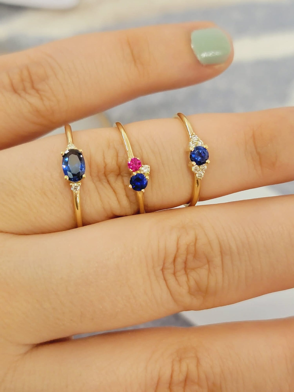 Solitaire Round Blue Sapphire and Diamond Promise Ring(0.09 Ct. TW.)