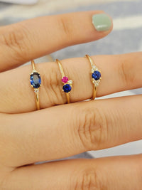 Solitaire Round Blue Sapphire and Diamond Promise Ring(0.09 Ct. TW.)