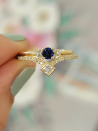 Solitaire Round Blue Sapphire and Diamond Promise Ring(0.09 Ct. TW.)