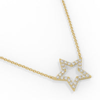14k Solid Gold Diamond Star Necklace: Dainty Celestial Pendant