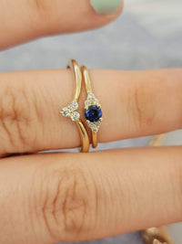 Solitaire Round Blue Sapphire and Diamond Promise Ring(0.09 Ct. TW.)