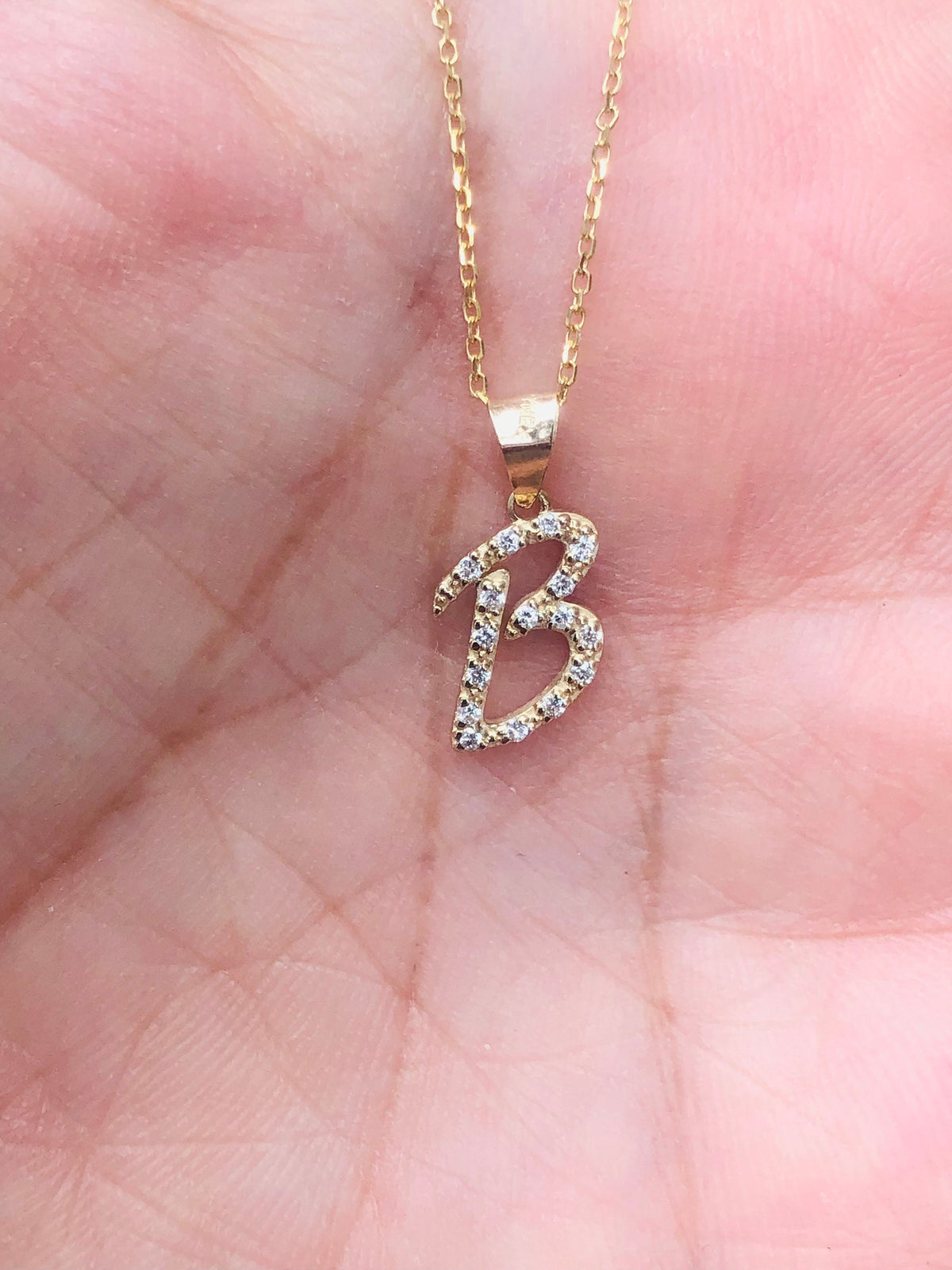 14k Gold Diamond Initial Necklace: Personalized Script Letter Pendant