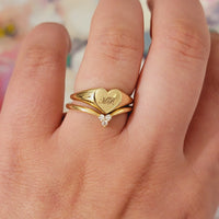 14k Solid Gold Heart Shape Signet Ring