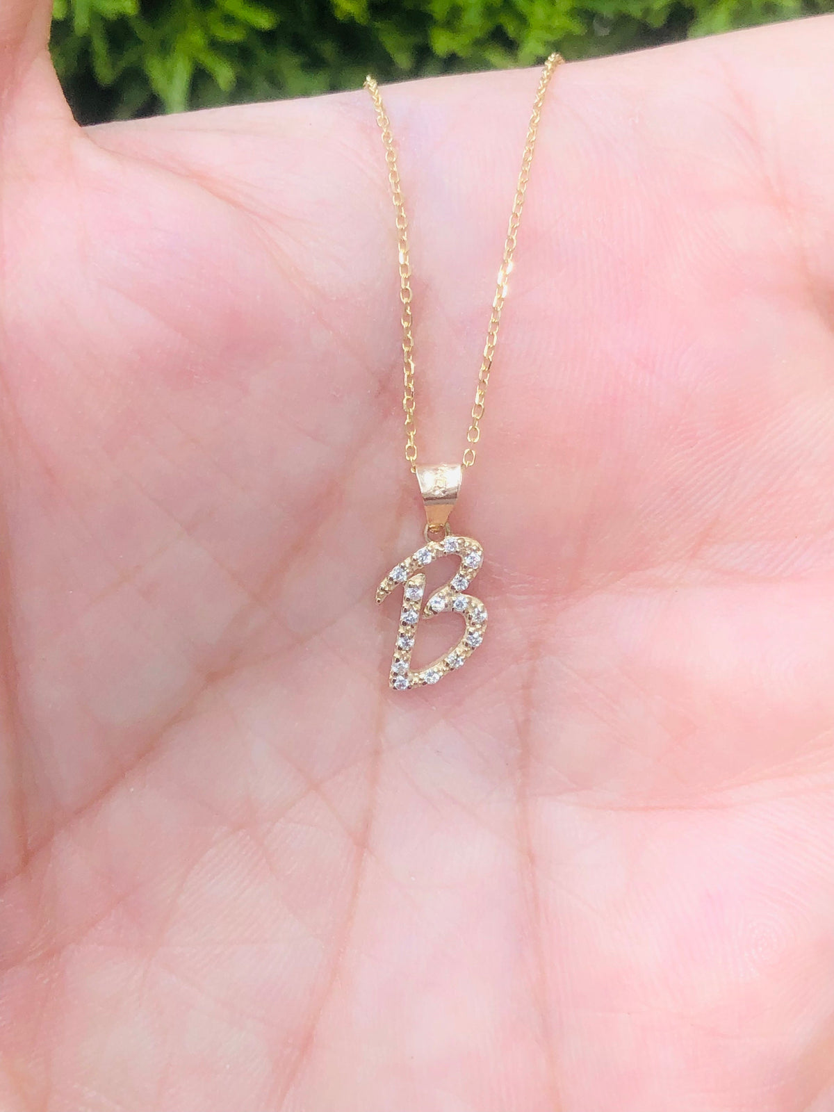 14k Gold Diamond Initial Necklace: Personalized Script Letter Pendant