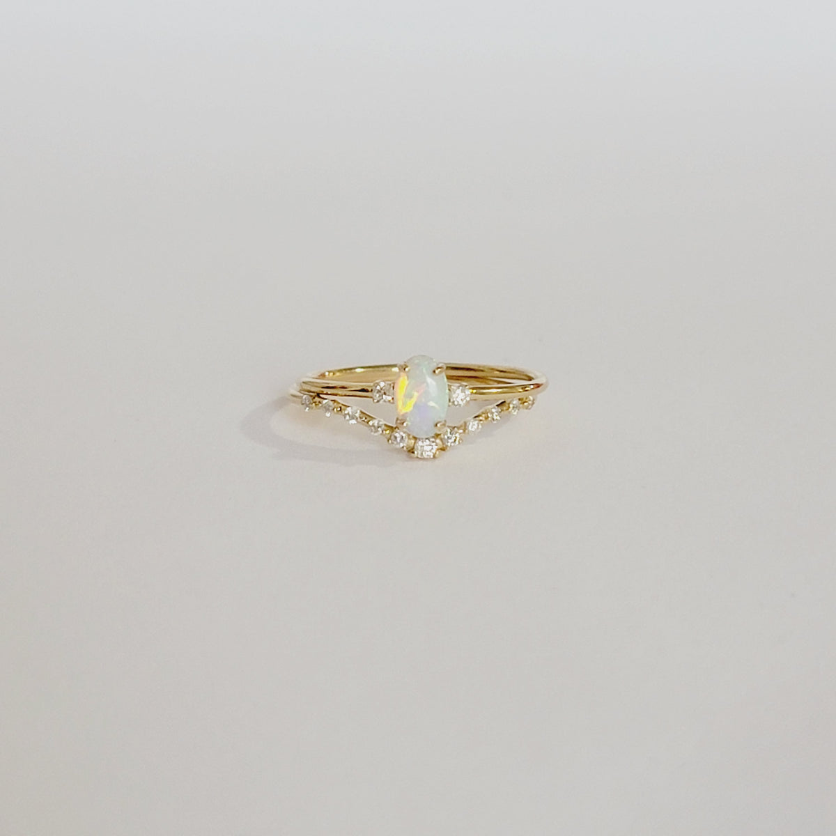Oval Opal engagement ring set, 14k Gold Vintage Engagement Ring Set, Art deco Bridal set Promise ring Anniversary gift for women, Diamonds